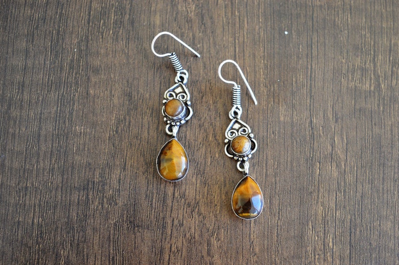 Hippie Earring Boho Jewelry Indian jewelry Chic Earring Handcrafted jewelry Tiger Eye Gemstone Earring Boho Earring Jaipurbohojewelry