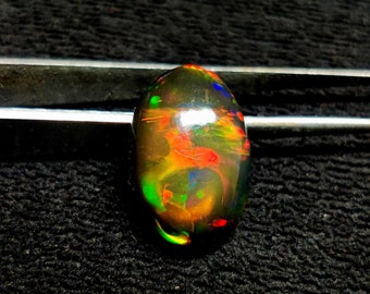 Opale noire de haute qualité, opale de feu naturelle welo, 8 carats, cabochon d'opale d'Éthiopie, forme ovale, bijoux en opale d'Éthiopie