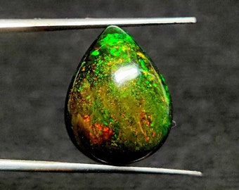 Opale d'Éthiopie de qualité supérieure, opale d'Éthiopie noire naturelle, cabochon de 7 carats, pierre précieuse en vrac, opale de feu Welo en forme de poire, bijoux de taille