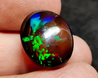 Opale d'Éthiopie naturelle, forme ovale, 11 carats, feu électrique de haute qualité, opale d'Éthiopie noire, pierres précieuses en vrac, bijoux cabochon d'opale