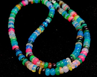 Ethiopian Opal Beaded Necklace, 34 Ct Rondelle Beads, 18 Inches