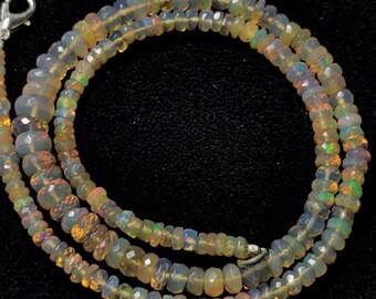 Ethiopian Opal Beaded Necklace, Faceted Rondelle Strand, 17 Inches