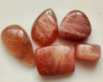 Sunstone Cabochons, Mixed Shape Gemstones, 34 Ct, 5 Pcs