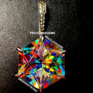 Mystic Topaz Hexagon Pendant: Rainbow Prism Sterling Silver Jewelry
