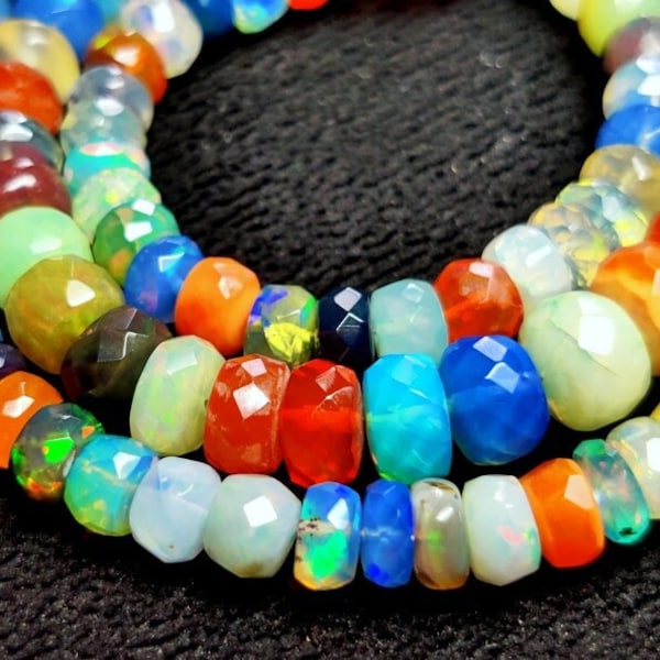 NATURAL ETHIOPIAN MULTI Opal Necklace Gemstone Opal Necklace 1Line Strand 16Inches Length Opal Beads Necklace Jewelry 8x5/5x3MM 91.Ct