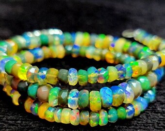 Ethiopian Opal Necklace: 48.60 Ct Rondelle Faceted Beads, 17 Inches