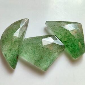LOOSE AVENTURINE GEMSTONE Fancy Shape 70Ct Good Quality Natural Aventurine Flat Back Rose Cut Faceted Aventurine Pendant 3Pcs Lot