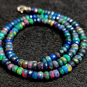 OPAL BEADED NECKLACE Gemstone 56Ct High Quality Electric Fire Natural Black Ethiopian Opal Necklace Gemstone 17Inches Length Necklace