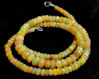 Ethiopian Opal Beaded Necklace, Electric Fire Rondelle Gemstone Strand