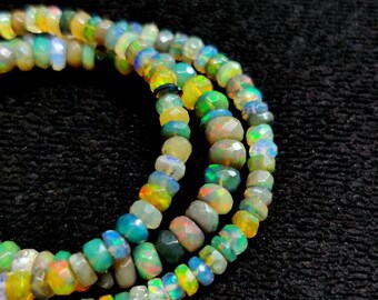 Ethiopian Opal Beaded Necklace, 47.20 Ct Faceted Fire Opal, 17 Inches