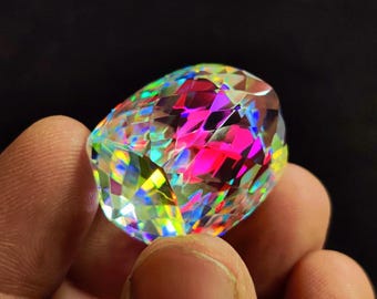 Pierre Précieuse Topaze Mystique Arc-en-ciel En Cabochon Ovale - 19,25 Carats, Naturelle - Dimensions 20x15x9 Mm