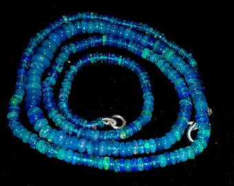 NATURAL ETHIOPIAN OPAL Beaded Necklace 30Ct Good Quality Wela Fire Blue Ethiopian Opal 1Line Strand Rondell Beads Necklace Gemstone 5x2/2x1