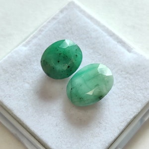 EMERALD GEMSTONE 9.Ct Natural Green Emerald Faceted Loose Gemstone Emerald All Type Jewelry Making 2Pcs Lot Oval Shape Gemstone