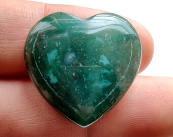 Cabochon coeur en agate mousse, 37 ct, pierre précieuse de créateur, 25 x 25 mm