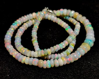 ETHIOPIAN OPAL GEMSTONE Cabochon Beaded Necklace For Women57Ct Electric Welo Fire Blue Opal Beads Necklace 1Line Strand Opal Beads Jewellery