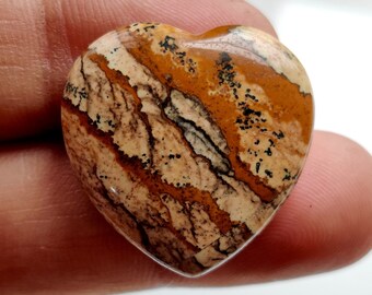 Natural Picture Jasper Heart Cabochon, 35 Ct Gemstone (25x25x8MM)
