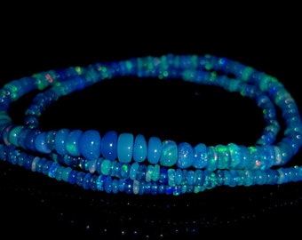 OPAL BEADED NECKLACE Gemstone 35Ct High Quality Natural Ethiopian Opal 18Inches Length Welo Fire Cabochon Beads Necklace Jewelry 5x3/3x2MM