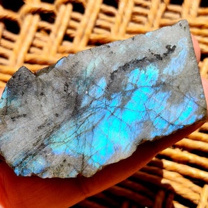 NATURAL LABRADORITE GEMSTONE Blue Fire Rough 202 Ct Large Labradorite Gemstone Slice Raw Loose Gemstone Size 57x32x10MM