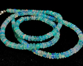 NATURAL BLUE OPAL Beaded Necklace 1Line Strand 49Ct High Quality Ethiopian Opal Rondelle Cabochon Beads Necklace For Women Gift 4X2/4X2MM