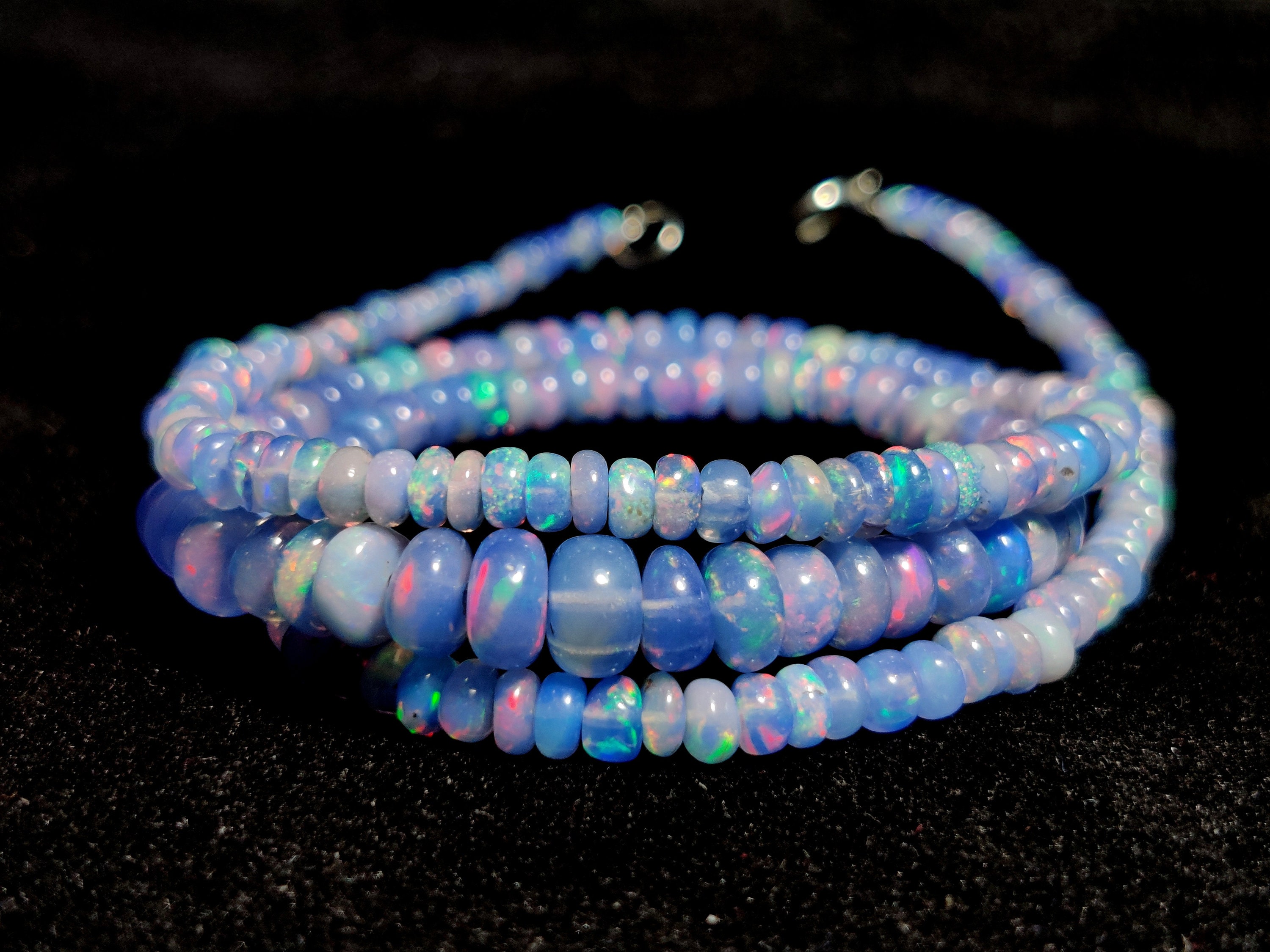 NATURAL ETHIOPIAN OPAL Gemstone Beaded Necklace 39Ct Great Quality Blue Opal Cabochon Rondelle Beaded Necklace For Women Opal Jewellery