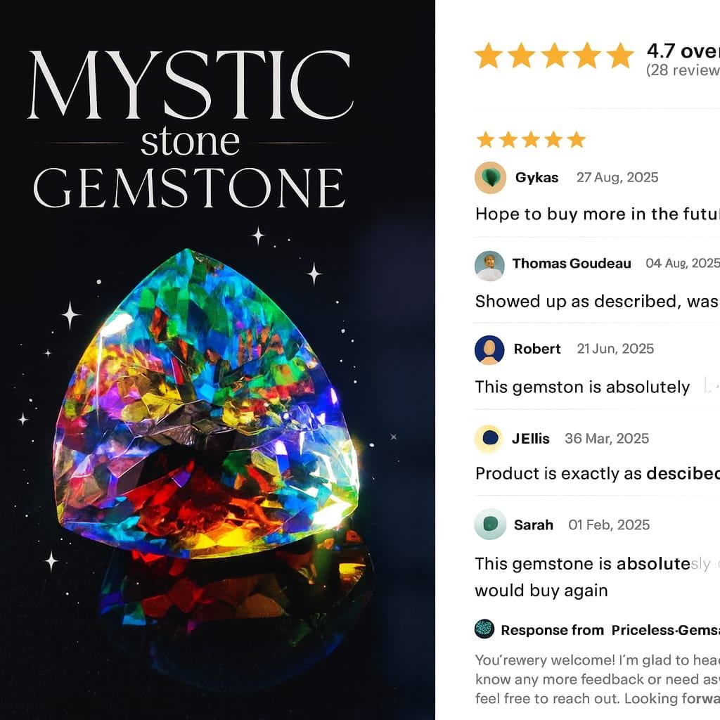Mystic Topaz Trillion Gemstone, 30ct Faceted Rainbow Pendant Stone