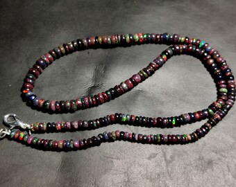 Ethiopian Opal Beaded Necklace, Natural Gemstone Rondelle Strand