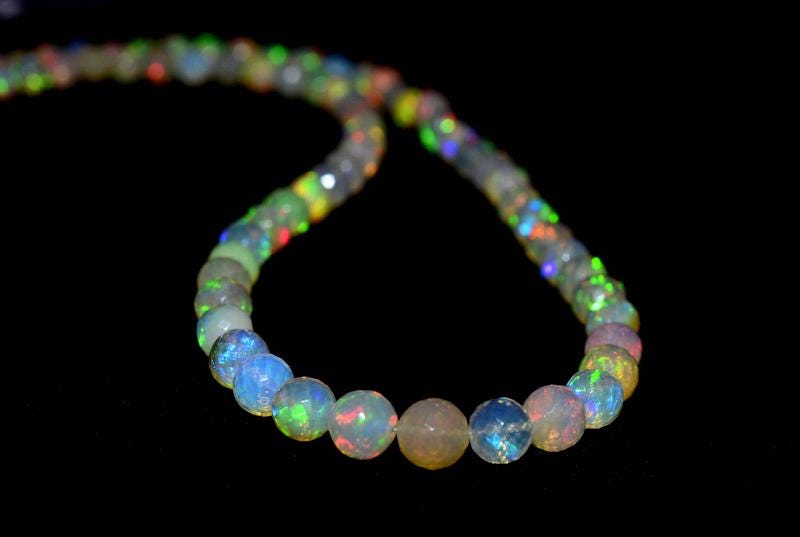 good quality opal beads necklace 59Ct natural Ethiopian opal faceted necklace Ethiopian opal ball beaded necklace jewelry