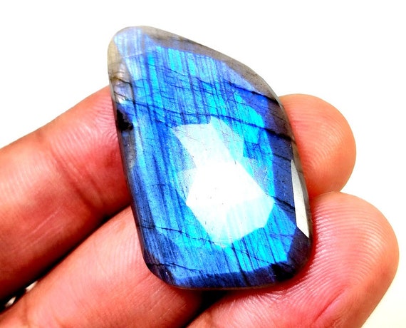AAA Labradorite Gemstone, 40 Ct Faceted Fancy Flat Back