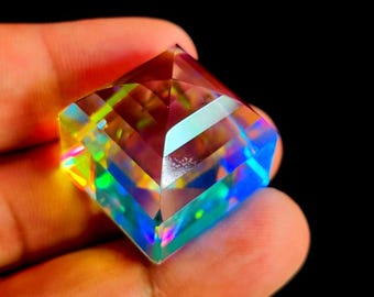 Rainbow Mystic Topaz Gemstone, Faceted Pyramid Cut, 101 Carat