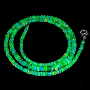 GREEN ETHIOPIAN OPAL Beads Necklace 34Ct Ethiopian Opal Cabochon Rondelle Beads 1 Line Strand 18Inches Length Opal Beads Necklace 4x2/2x1MM
