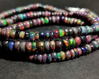 5X5MM ELECTRIC FIRE ETHIOPIAN Opal Gemstone Beads Necklace 42Ct 1Line Strand Black Opal Cabochon Beads For Women Natural Ethiopian Opal Bead