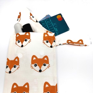 Linda cartera con estampado de zorro - Tela de algodón hecha a mano con dos bolsillos - Ecológica y elegante