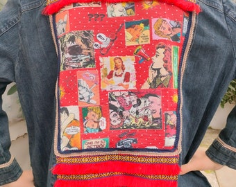 Colorful Pop Art Design on Upcycled Denim Jacket
