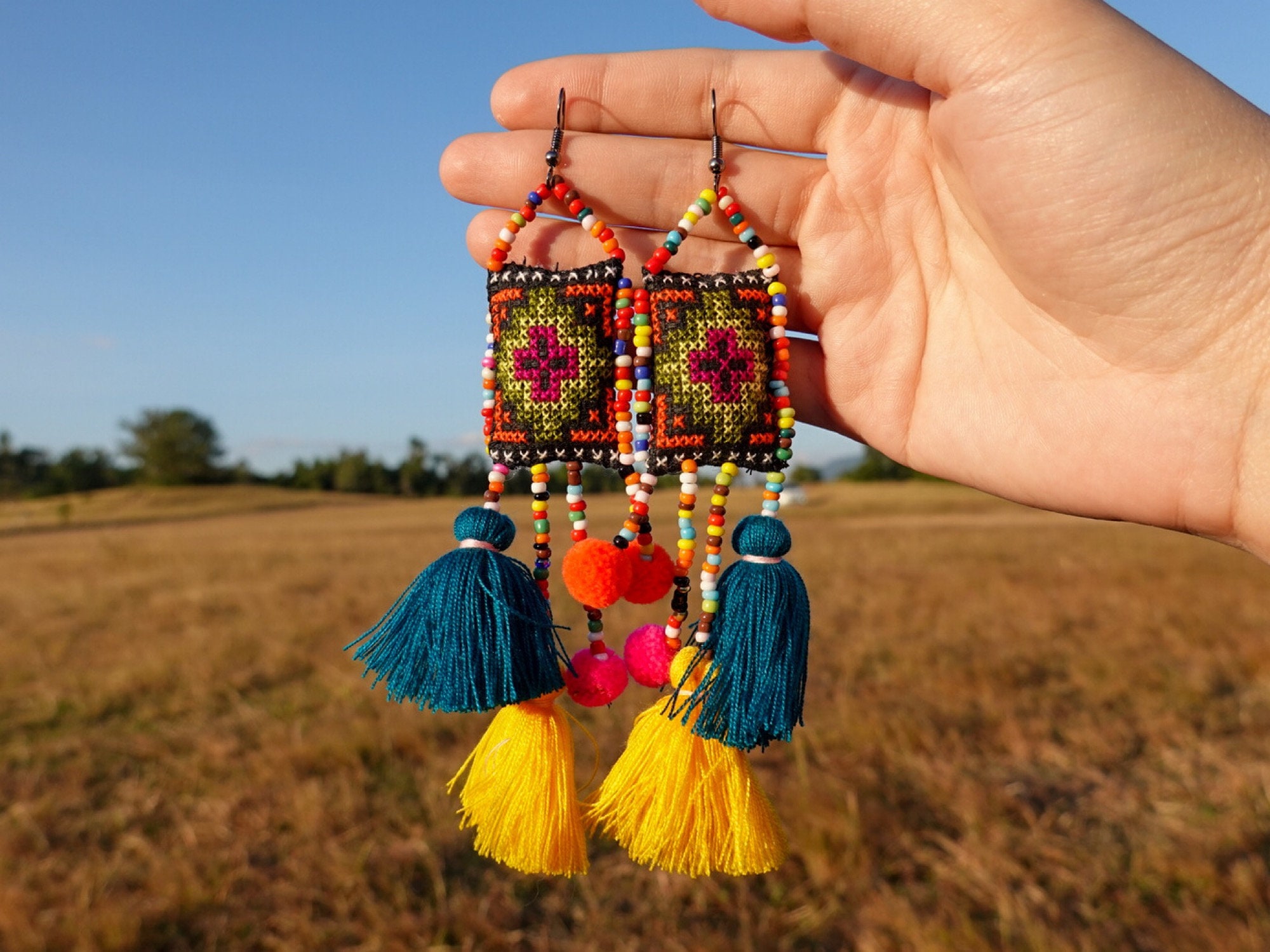 No.3 Bohemian style earrings with colorful beads Etsy