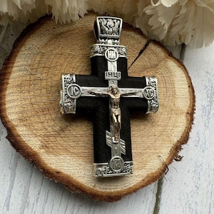 Gold Jesus cross Orthodox necklace pendant silver 925 + Gold 24K Greece Byzantine Greece Romanian