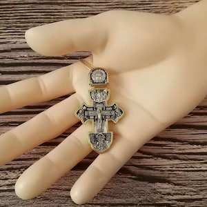 Crucifixion of Jesus Christ cross Christian Orthodox necklace pendant silver 925 + Gold 24K Greece Byzantine Greece