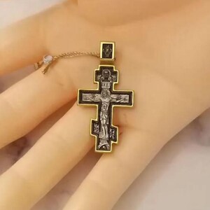 Archangel Michael, crucifix cross Christian Orthodox necklace pendant silver 925 + Gold 24K Greece Byzantine Greece