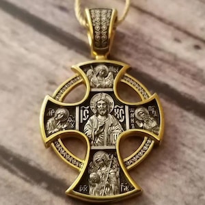 The Lord Almightycrucifix cross Christian Orthodox necklace pendant silver 925 + Gold 24K Greece Byzantine Greece