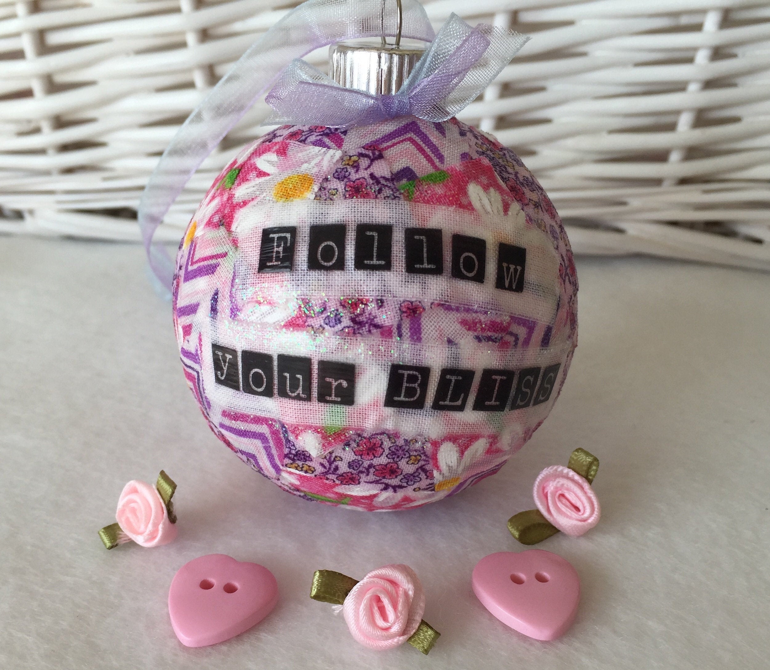 Handmade Colorful Ornaments Fabric Decoupage Ornaments Pink Etsy
