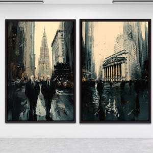 Warren Buffett Charlie Munger walking down Wall Street Canvas. Stock Market, Investors, Trader, Finance Gifts. Free Shipping!
