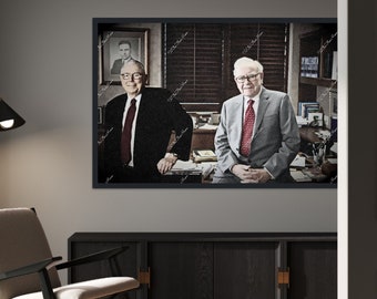 Old Photograph of Warren Buffett Charlie Munger. Color Canvas or Digital File. Stock Market, Wall Street, Trading Investment, Finance Gifts.