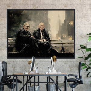 Warren Buffett and Charlie Munger sitting in Central Park Canvas. Stock Market, Wall Street, Trader, Finance Gifts. Free Shipping!