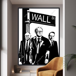Benjamin Graham Warren Buffett Charlie Munger Wall Street Canvas. Stock Market, Wall Street, Trader, Finance Gifts. Free Shipping!