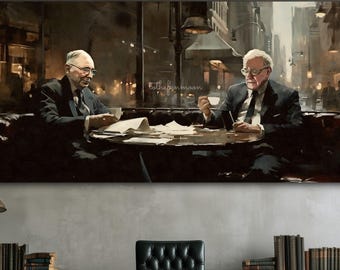 Ungerahmt Warren Buffett & Charlie Munger European Cafe Leinwanddruck, Börse Kunst