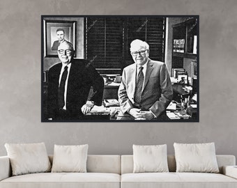Old Photograph of Warren Buffett Charlie Munger Canvas. Stock Market, Wall Street, Trader, Finance Gifts. Free Shipping!