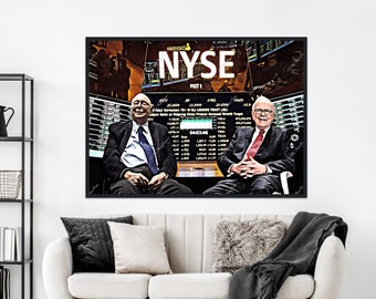 Warren Buffett and Charlie Munger NYSE Trader Desk. Canvas or Digital File. Stock Market, Wall Street, Trading Investment, Finance Gifts.