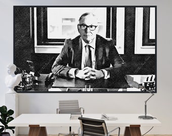 Young Charlie Munger sitting on his desk. Canvas or Digital File. Stock Market, Wall Street, Trading Investment, Finance Gifts.