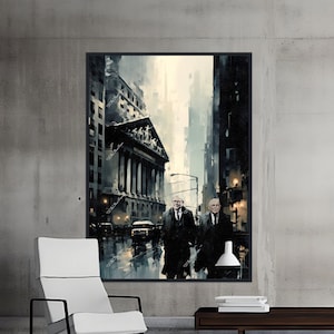 Warren Buffett Charlie Munger walking down Wall Street Canvas. Stock Market, Investors, Trader, Finance Gifts. Free Shipping!