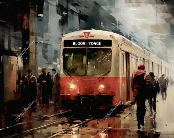 Toronto Subway Yonge Bloor Train, Inside Union Station, Cityscape Oil Painting Style. Canvas or Digital Print.