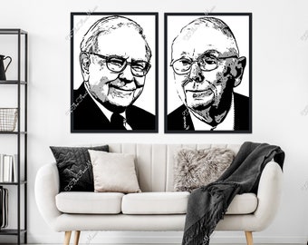 Warren Buffett or Charlie Munger Prints. Canvas or JPG Download. Stock Market, Wall Street, Trading, Finance Gifts.